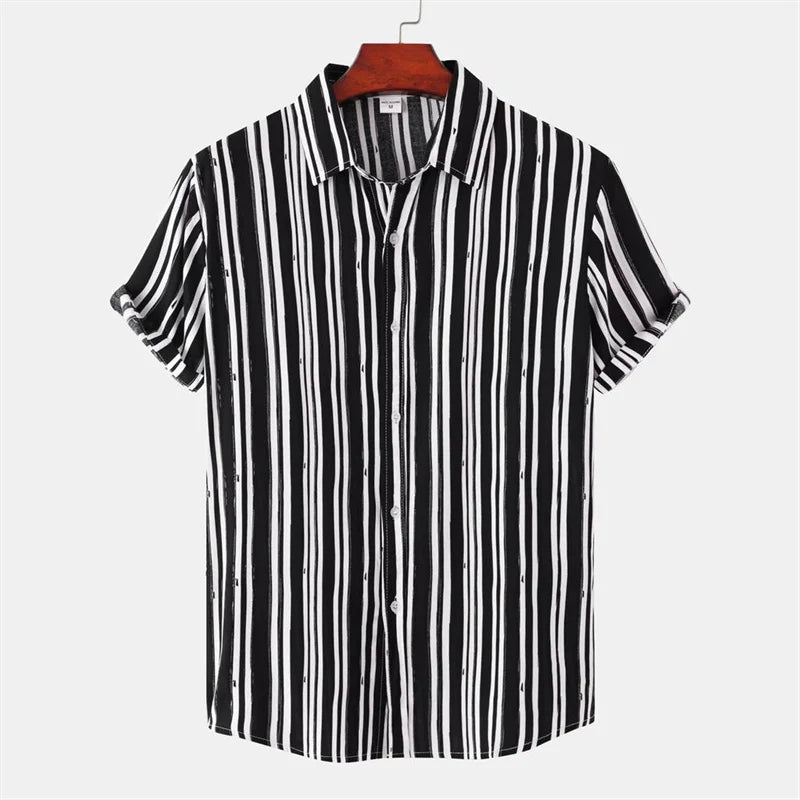 Men's Hawaiian 3D Print Short Sleeve Shirt — Striped Plaid Casual Beach Summer Street Top