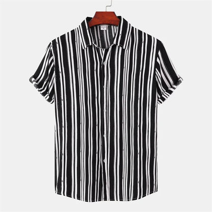 Men's Hawaiian 3D Print Short Sleeve Shirt — Striped Plaid Casual Beach Summer Street Top