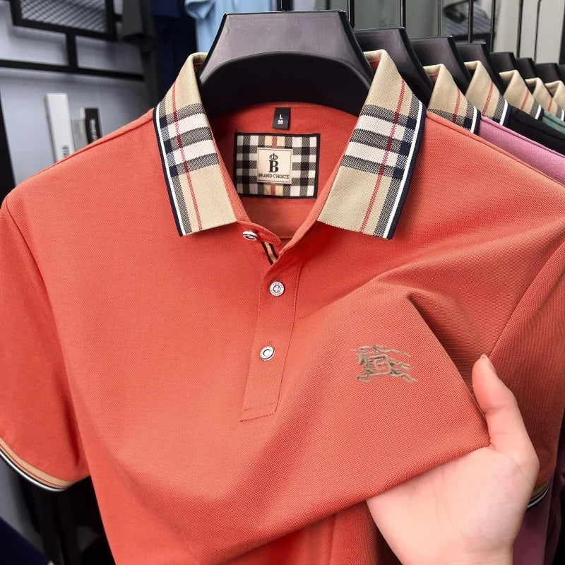 Men's Embroidered Polo Shirt — Luxury Cotton-Silk Blend Smart Casual Short Sleeve Top