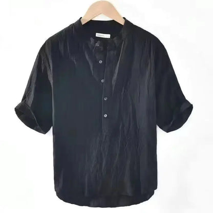 Men's Cotton Linen Short Sleeve Henley Beach Shirt — Lightweight Casual Hawaiian T-Shirt