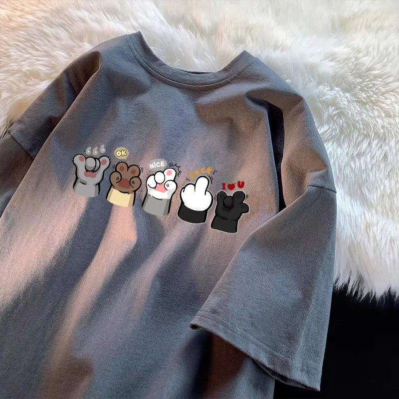 Men's Oversized Cat Paw Print Graphic T-Shirt | Casual Summer Tee