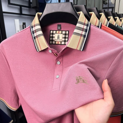 Men's Embroidered Polo Shirt — Luxury Cotton-Silk Blend Smart Casual Short Sleeve Top
