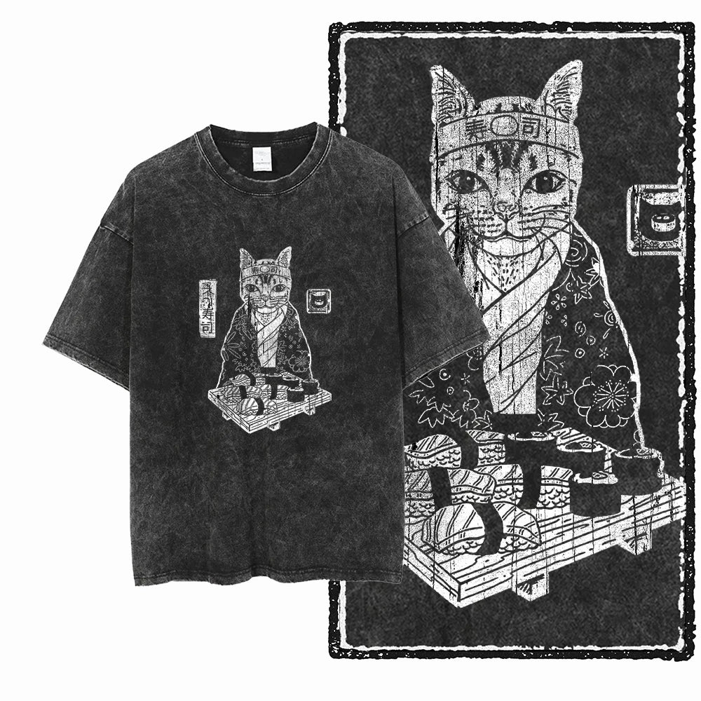 Men's Graphic Print Cotton T-Shirt — Acid Washed Vintage Streetwear Tee