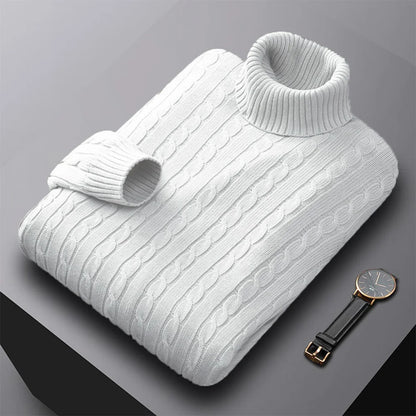 Men's Solid Color High Neck Pullover Sweater — Elastic Knitted Casual Sweatwear Autumn Winter