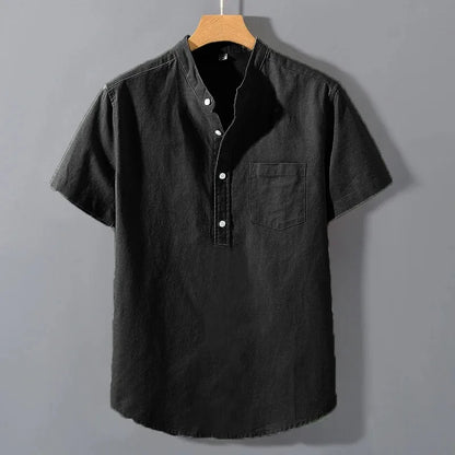 Men's Stand-Up Collar Cotton T-Shirt — Breathable Loose Fit Short Sleeve Summer Top