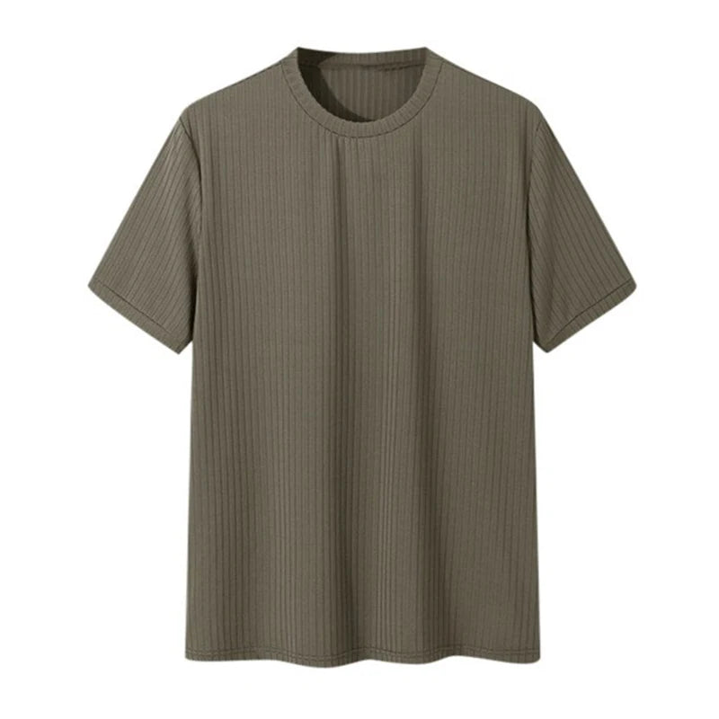 Men's Light Luxury Long Sleeve O-Neck T-Shirt — Loose Fit Solid Knitwear