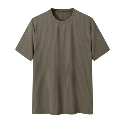 Men's Light Luxury Long Sleeve O-Neck T-Shirt — Loose Fit Solid Knitwear