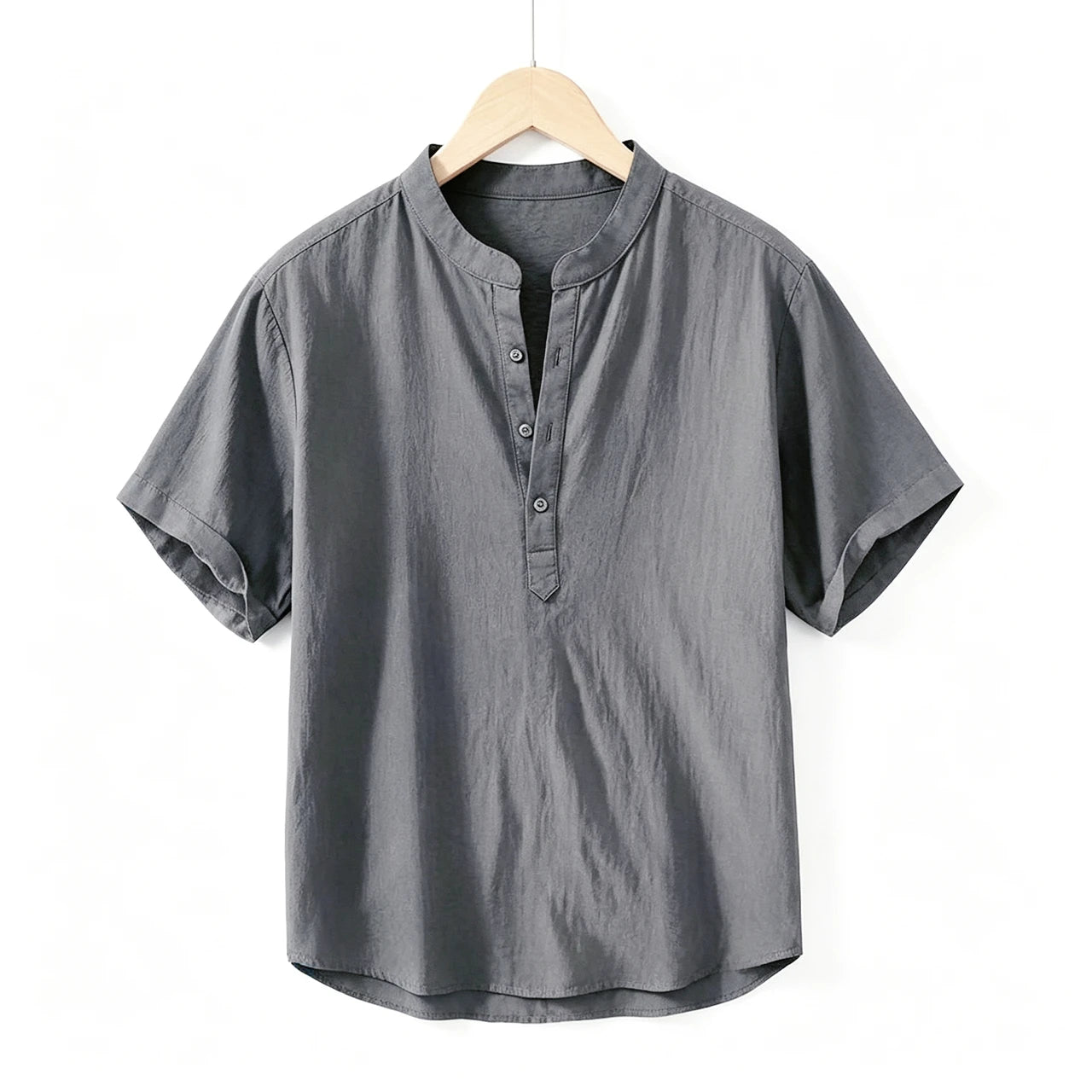 Men's Cotton Linen Short Sleeve Henley Beach Shirt — Lightweight Casual Hawaiian T-Shirt