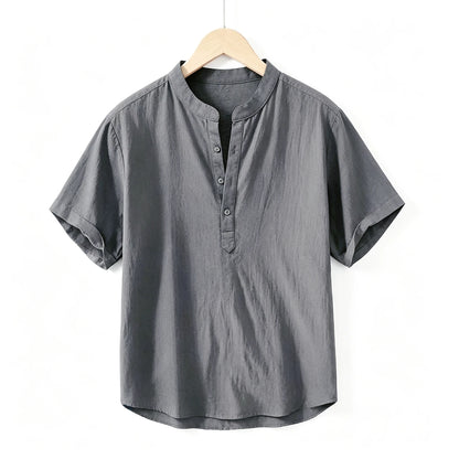 Men's Cotton Linen Short Sleeve Henley Beach Shirt — Lightweight Casual Hawaiian T-Shirt
