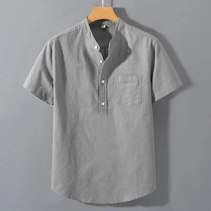 Men's Stand-Up Collar Cotton T-Shirt — Breathable Loose Fit Short Sleeve Summer Top