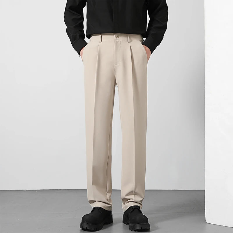 Men's Loose Straight Suit Pants — Elastic Waist Casual Trousers | Black, Gray, Khaki, Brown