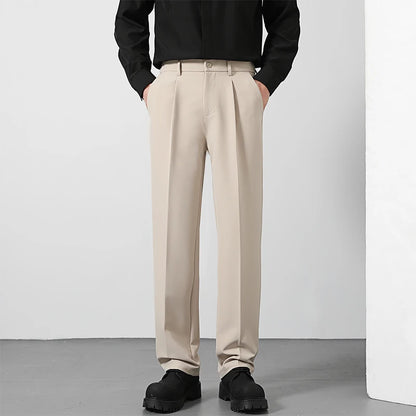 Men's Loose Straight Suit Pants — Elastic Waist Casual Trousers | Black, Gray, Khaki, Brown