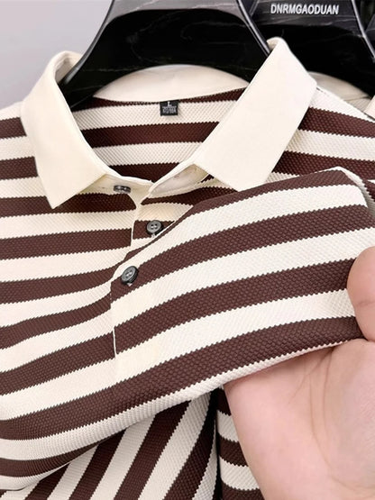 Men's Striped Color-Block Polo Shirt — Short Sleeve Korean Preppy Golf Casual Top