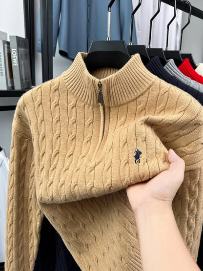 Men's Mock Neck Embroidered Knit Sweater — Thick Winter Pullover | 5 Colors M–XXXL