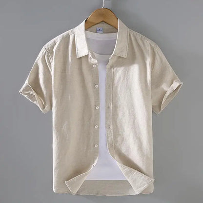 Men's Mandarin Collar Short Sleeve Casual Shirt — Cotton Blend Vintage Beach Style | 8 Colors Asia M–5XL
