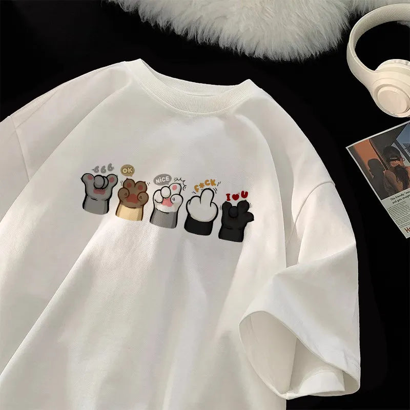 Men's Oversized Cat Paw Print Graphic T-Shirt | Casual Summer Tee