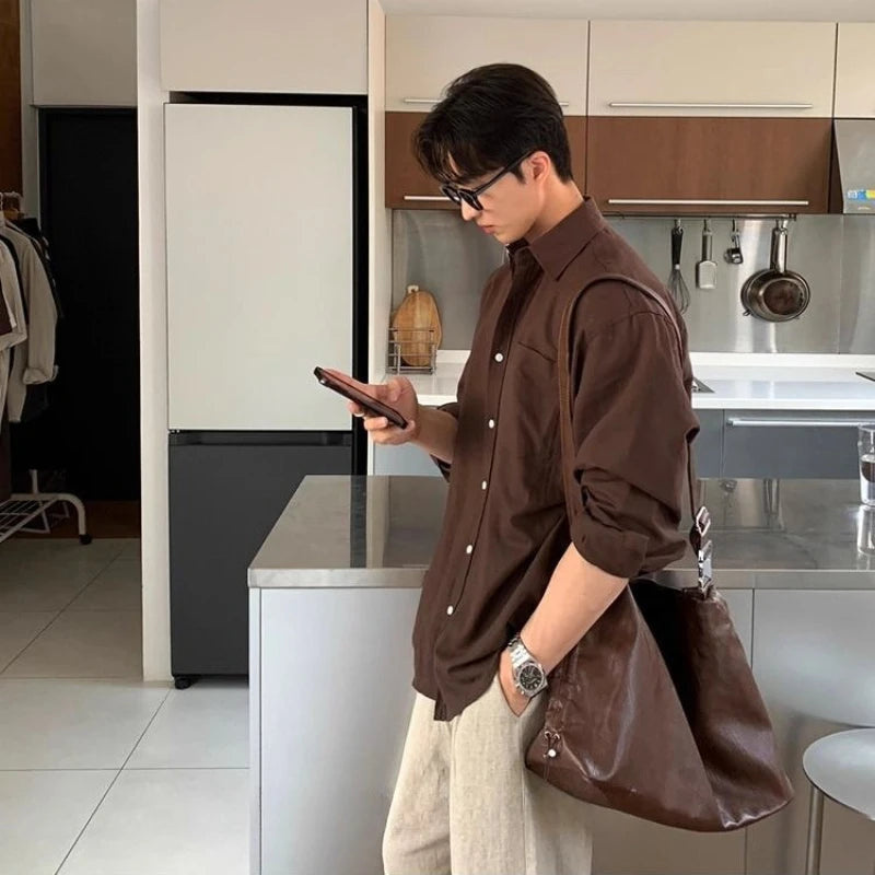 Men's Linen Blend Long Sleeve Shirt — UV Protection Korean Minimalist Casual Button-Down