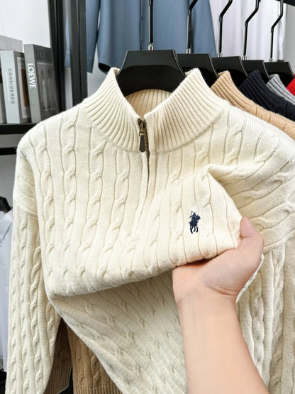 Men's Mock Neck Embroidered Knit Sweater — Thick Winter Pullover | 5 Colors M–XXXL