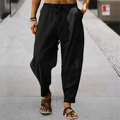 Men's Cotton Linen Wide-Leg Pants — Loose Fit High Waist Casual Breathable Trousers