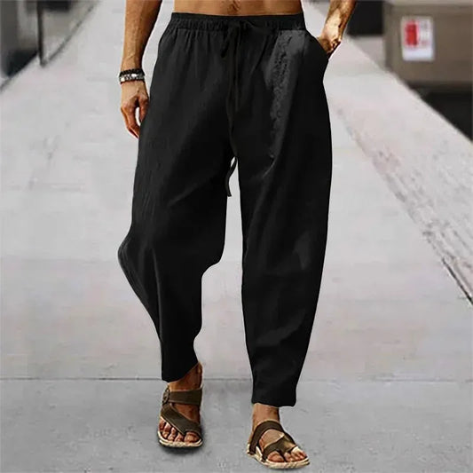 Men's Cotton Linen Wide-Leg Pants — Loose Fit High Waist Casual Breathable Trousers