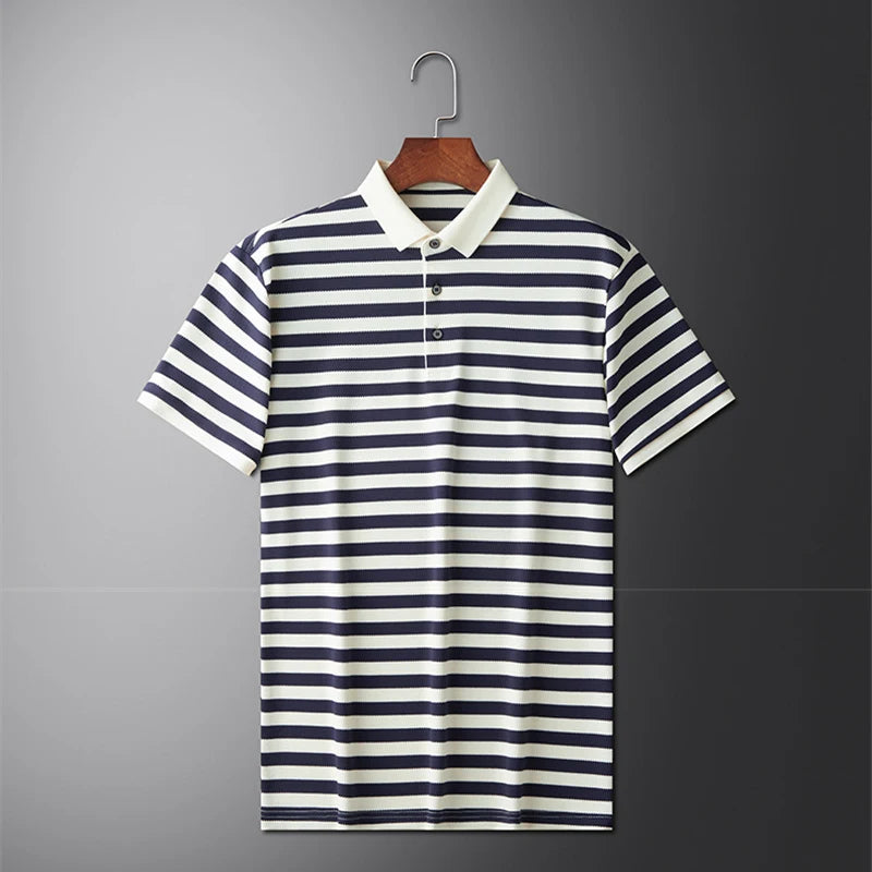 Men's Striped Color-Block Polo Shirt — Short Sleeve Korean Preppy Golf Casual Top