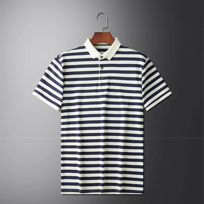 Men's Striped Color-Block Polo Shirt — Short Sleeve Korean Preppy Golf Casual Top
