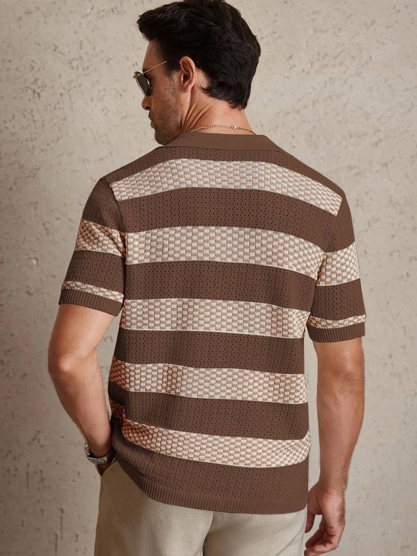 Men's Contrast Color Knitted Polo Shirt — Turn-Down Collar Short Sleeve Summer Top