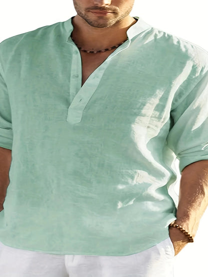 Men's Cotton Linen Solid Color Casual Shirt — Breathable Half Sleeve Loose Fit | 13 Colors S–XXXL