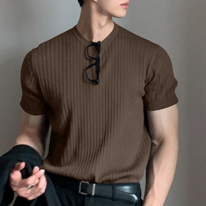 Men's Light Luxury Long Sleeve O-Neck T-Shirt — Loose Fit Solid Knitwear