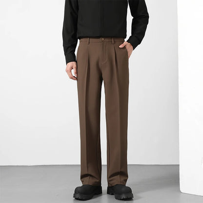 Men's Loose Straight Suit Pants — Elastic Waist Casual Trousers | Black, Gray, Khaki, Brown
