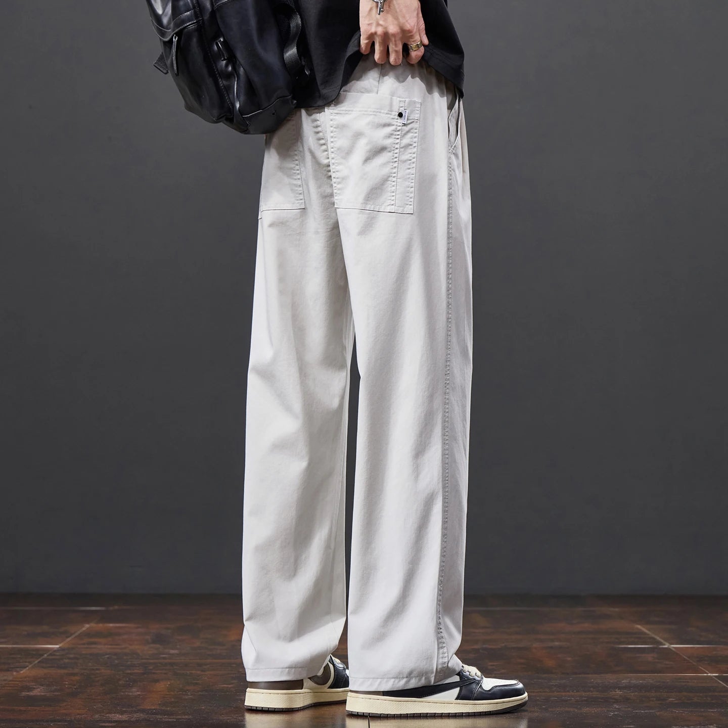 Men's Lyocell Fabric Casual Pants — Thin Loose Straight Elastic Waist Trousers Korean Style