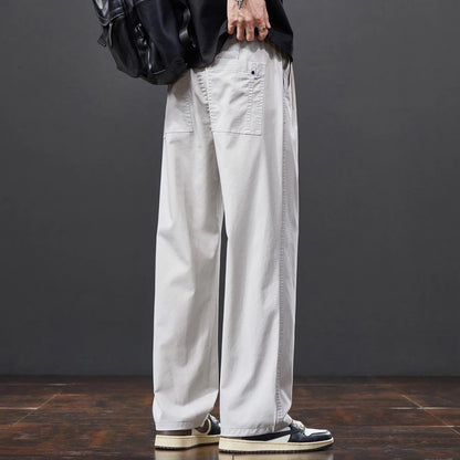 Men's Lyocell Fabric Casual Pants — Thin Loose Straight Elastic Waist Trousers Korean Style