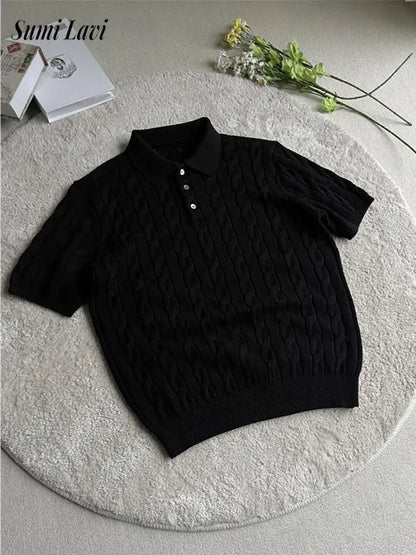 Men's Slim Fit Knitted Polo Shirt — Twist Jacquard Summer Casual Top