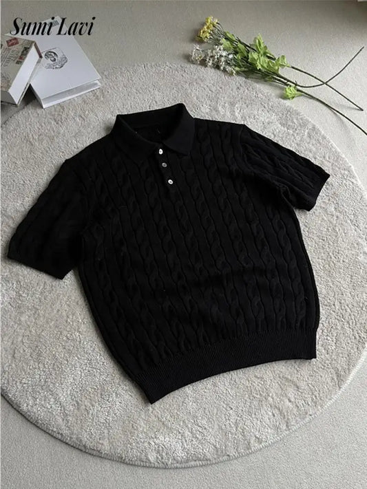 Men's Slim Fit Knitted Polo Shirt — Twist Jacquard Summer Casual Top