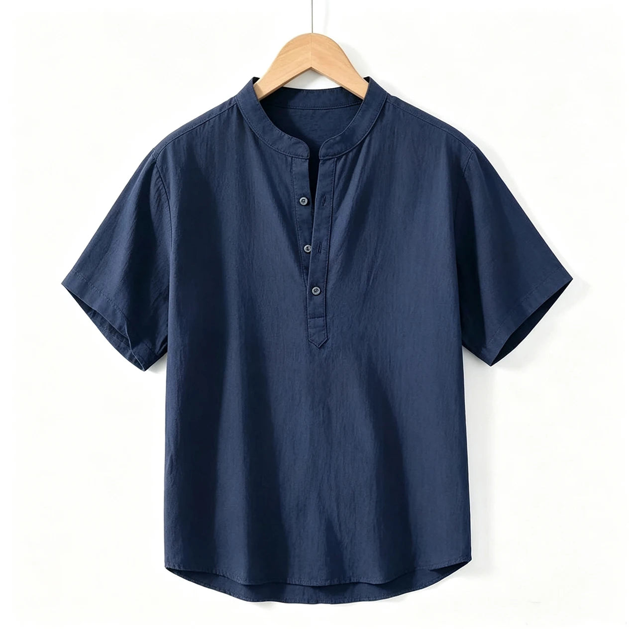 Men's Cotton Linen Short Sleeve Henley Beach Shirt — Lightweight Casual Hawaiian T-Shirt