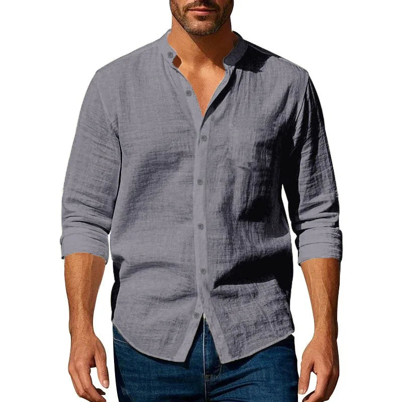 Men's Cotton Linen Long Sleeve Shirt — Slim Fit Breathable Casual Button-Up
