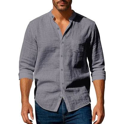 Men's Cotton Linen Long Sleeve Shirt — Slim Fit Breathable Casual Button-Up