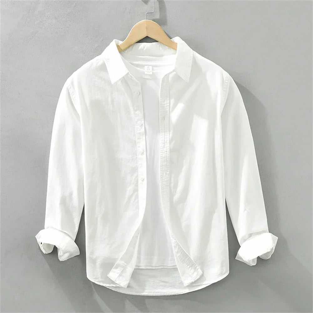 Men's Japanese Style Long Sleeve Shirt — Premium Cotton Casual Fit