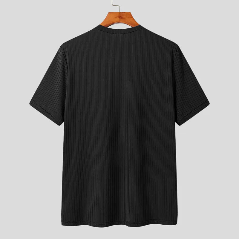Men's Light Luxury Long Sleeve O-Neck T-Shirt — Loose Fit Solid Knitwear