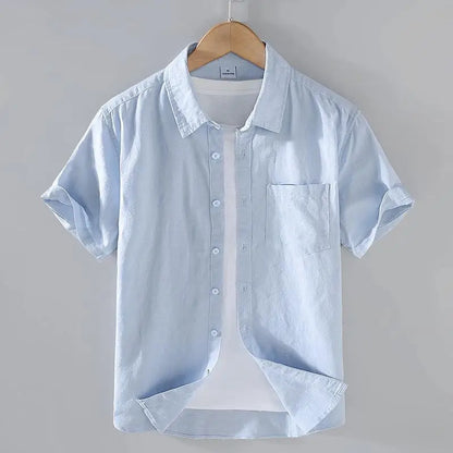 Men's Mandarin Collar Short Sleeve Casual Shirt — Cotton Blend Vintage Beach Style | 8 Colors Asia M–5XL