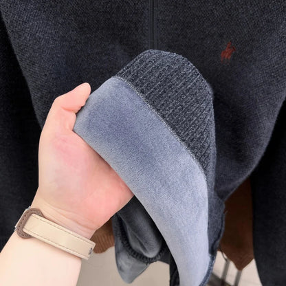 Men's Mock Neck Half-Zip Knit Pullover — Horse Embroidery Thick Casual Sweater