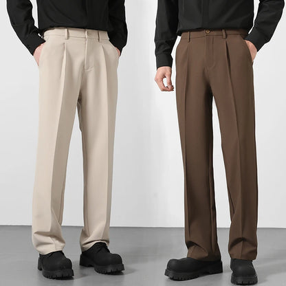 Men's Loose Straight Suit Pants — Elastic Waist Casual Trousers | Black, Gray, Khaki, Brown
