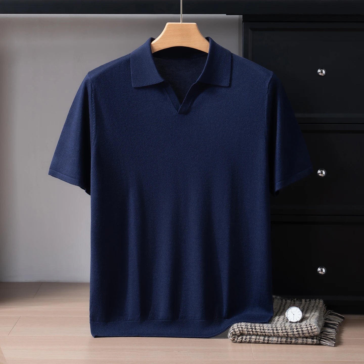 Men's Luxury Silk-Cashmere Knitted Polo Shirt — Short Sleeve Breathable Summer Top