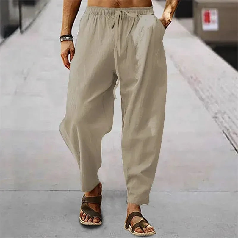 Men's Cotton Linen Wide-Leg Pants — Loose Fit High Waist Casual Breathable Trousers