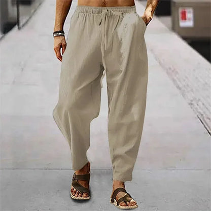 Men's Cotton Linen Wide-Leg Pants — Loose Fit High Waist Casual Breathable Trousers