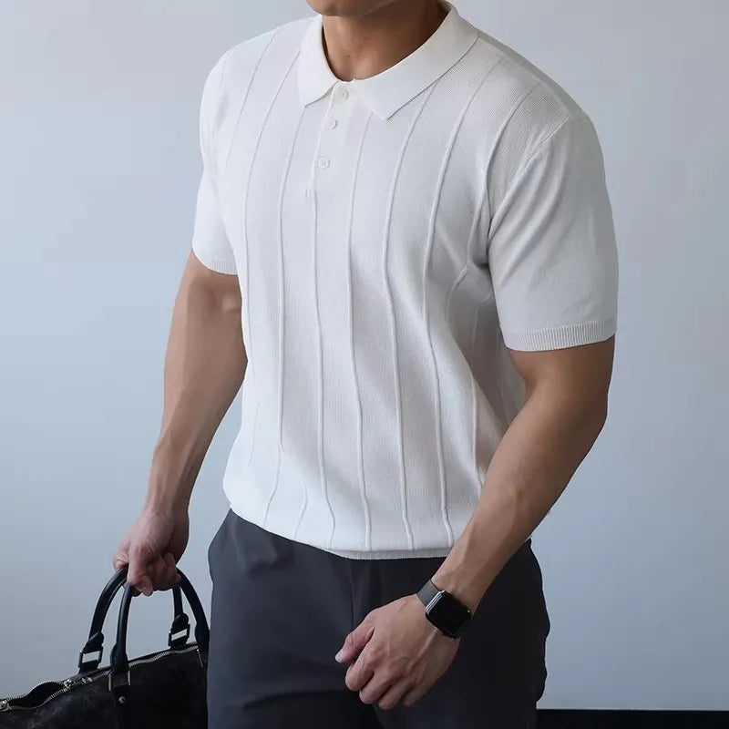 Men's American Retro Knitted Polo Shirt — Business Casual Lapel Short Sleeve Top