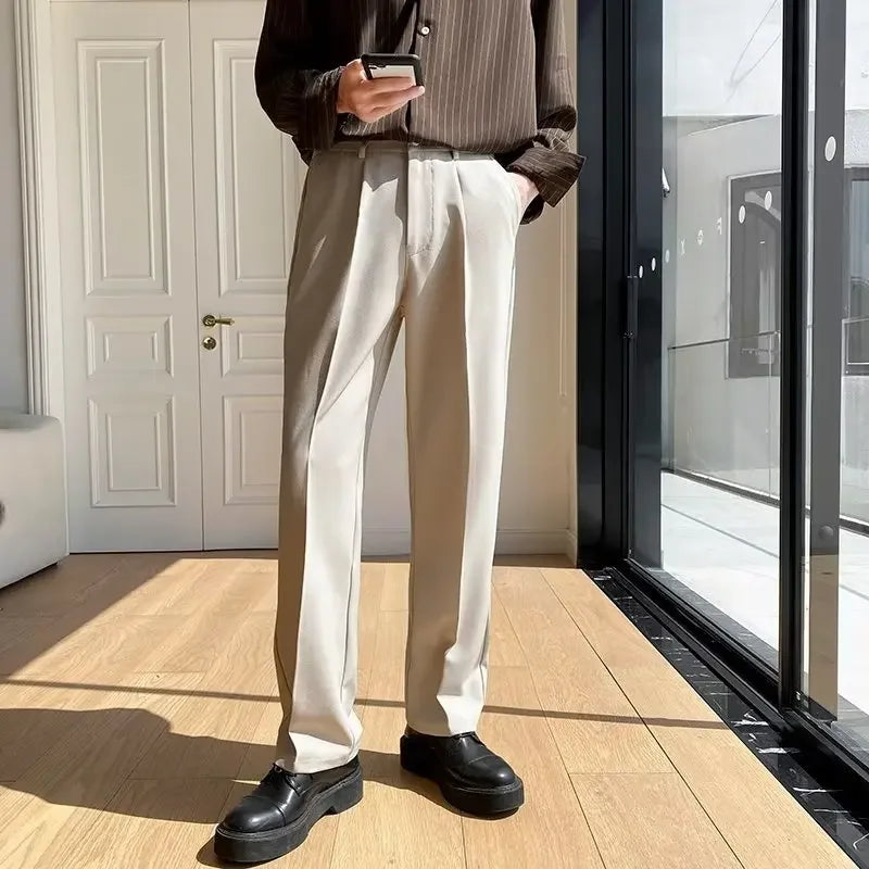 Men's Korean Style Straight Leg Pants — Casual Loose Fit Wide Trousers