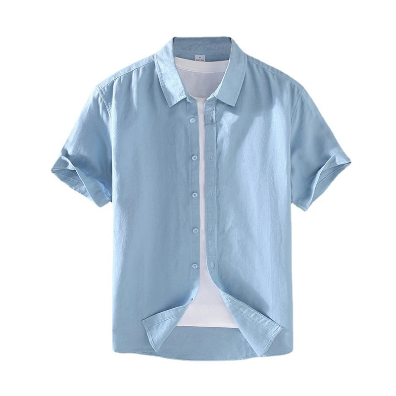Men's Mandarin Collar Short Sleeve Casual Shirt — Cotton Blend Vintage Beach Style | 8 Colors Asia M–5XL