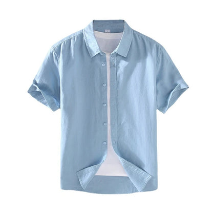 Men's Mandarin Collar Short Sleeve Casual Shirt — Cotton Blend Vintage Beach Style | 8 Colors Asia M–5XL