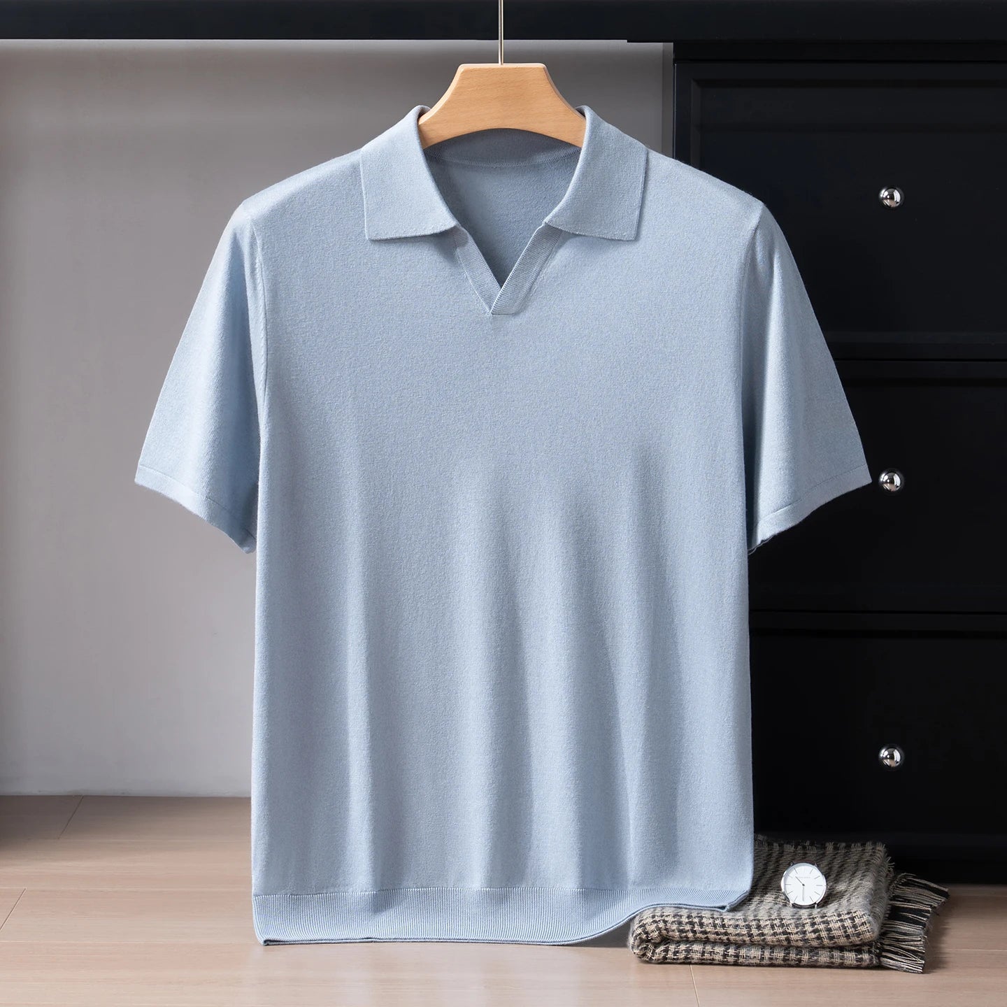 Men's Luxury Silk-Cashmere Knitted Polo Shirt — Short Sleeve Breathable Summer Top